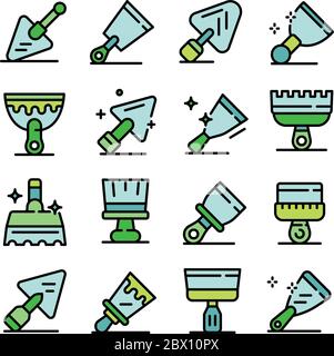Putty knife icons set, outline style Stock Vector
