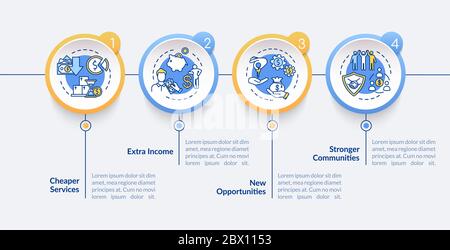 Pros sharing economy vector infographic template. Collaborative consumption presentation design elements. Data visualization with four steps. Process Stock Vector