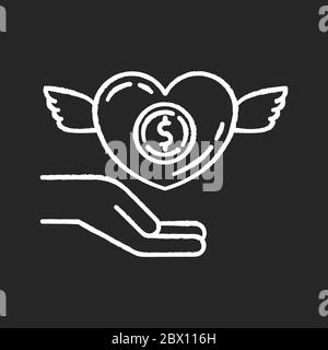 Participation in charity chalk white icon on black background. Donate to foundation. Humanitarian aid. Financial support. Social service. Free assista Stock Vector