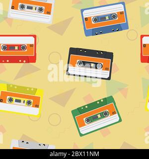 Vintage Vector Cassettes Seamless Pattern Background Stock Vector
