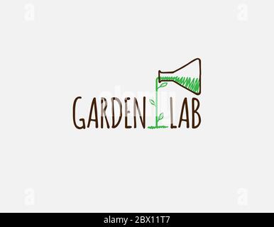 Hand Drawn Gardening Laboratory Logo Design Stock Vector