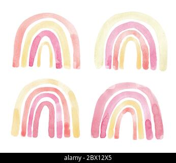 Watercolor set hand painted cute rainbows. Illustration isolated on white background. Perfect for baby textile, print, kids room, children decoration Stock Photo