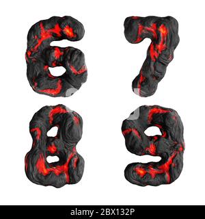 3D rendering of hot liquid lava digits on white - digits 6-9 Stock Photo