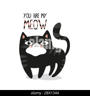 Black cat character design, kawaii style. Vector EPS 10. Stock Vector