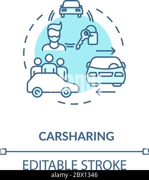 Car sharing turquoise concept icon. Vehicle rental service. Collective ride on automobile. Transport exchange idea thin line illustration. Vector isol Stock Vector