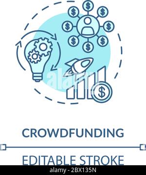 Crowdfunding turquoise concept icon. Payment to promote project. Investing money in start up company idea thin line illustration. Vector isolated outl Stock Vector