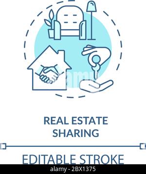 Real estate sharing turquoise concept icon. Communal coliving. Property rental. Apartment for sale. Cohousing idea thin line illustration. Vector isol Stock Vector