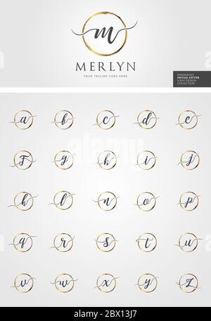 Gold Brush Alphabet Letter Mark Logo Design Collection Stock Vector