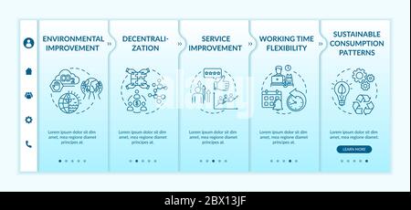 Peer economy benefits onboarding vector template. Environment and service quality improvement. Responsive mobile website with icons. Webpage walkthrou Stock Vector