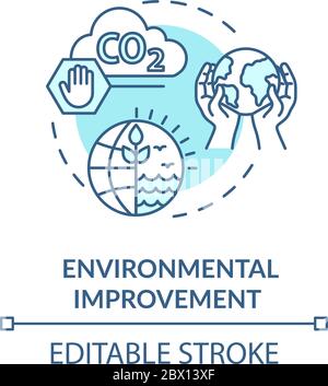 Environmental improvement turquoise concept icon. Reduce industrial waste. Sustainable production idea thin line illustration. Vector isolated outline Stock Vector
