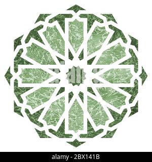 Arabesque round old green geometric textured element . Emblem or sign isolated on white background Stock Photo