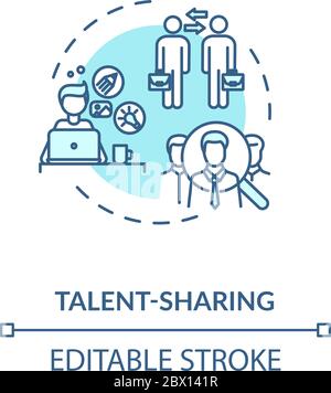Sharing talent turquoise concept icon. Collaborative employee project. Cooperation in corporate work idea thin line illustration. Vector isolated outl Stock Vector