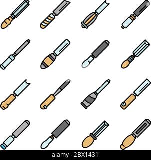 Chisel icons set, outline style Stock Vector