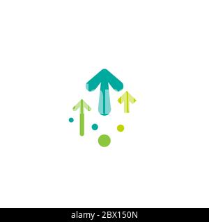 three green arrows up with dots on white background. Launch, upgraid icon. Creative project start, business advance, breakthrough sign. Fast growth sy Stock Vector