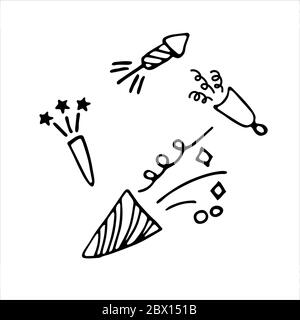 Confetti Popper Cracker Firework Icon. Hand drawn vector illustration Stock Vector