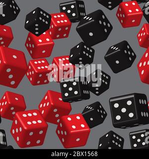 Red Black Dice Seamless Pattern, 3D Illustration Stock Vector