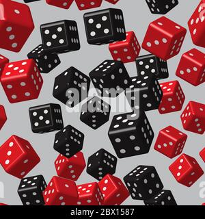 Red Black Dice Seamless Pattern, 3D Illustration Stock Vector