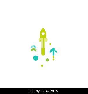 three green arrows up with dots on white background. Launch, upgraid icon. Creative project start, business advance, breakthrough sign. Fast growth sy Stock Vector
