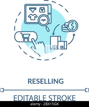 Reselling turquoise concept icon. Internet shopping. E commerce to purchase product. Sell used goods online idea thin line illustration. Vector isolat Stock Vector