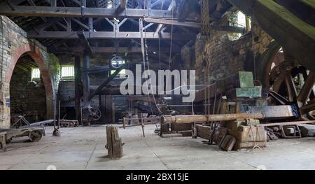 Interior view of Wortley Top Forge, an ancient water powered heavy iron forge now an industrial museum in Thurgoland, South Yorkshire Stock Photo