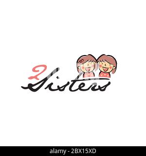 Hand Drawn Two Sisters Logo Design Symbol Stock Vector