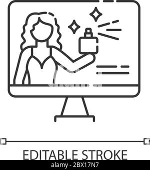 Brand ambassador pixel perfect linear icon. Celebrity in advertising campaign. Brand image. Thin line customizable illustration. Contour symbol. Vecto Stock Vector