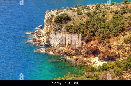 Beautiful view of the coast line of Thassos Island Stock Photo