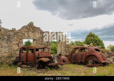 Part of the village of Oradour-sur-Glane thats never restored after the second world war Stock Photo