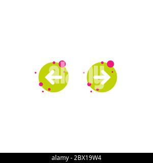 Set of arrows. left and right rounded arrows in green circle icons. Isolated on white. Continue icon. Back and next signs. East and West arrow. Stock Vector
