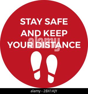 Social Distancing Signage or Floor Sticker for help reduce the risk of catching coronavirus Covid-19. Vector sign. Keep your distance logo design Stock Vector