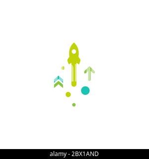 three green arrows up with dots on white background. Launch, upgraid icon. Creative project start, business advance, breakthrough sign. Fast growth sy Stock Vector