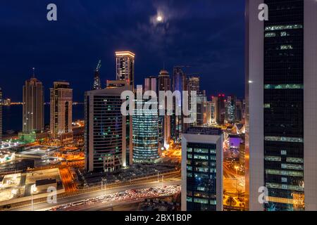 Aerial View of west bay area Doha City. Doha Buildings Stock Photo