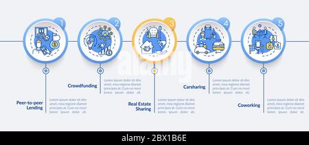 Sharing economy vector infographic template. Collaborative business models presentation design elements. Data visualization with five steps. Process t Stock Vector