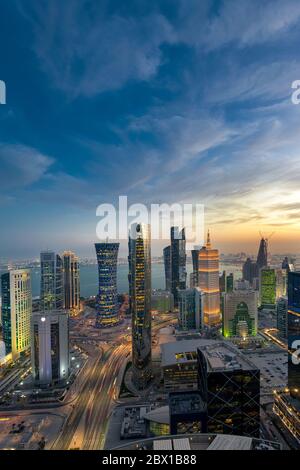 Aerial View of west bay area Doha City. Doha Buildings Stock Photo