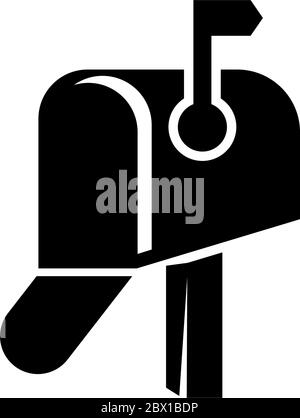 Retro Adress Postbox, Open Postal Mailbox. Flat Vector Icon illustration. Simple black symbol on white background. Retro Postbox, Open Postal Mailbox Stock Vector