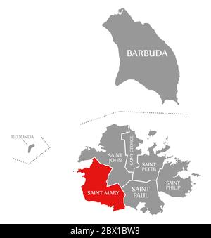 Saint Mary red highlighted in map of Antigua and Barbuda Stock Photo