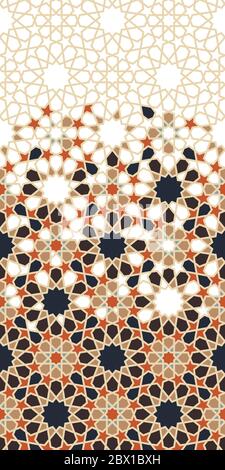 Islamic, arabic seamless vector pattern, texture, background . Geometric halftone arabic texture with color tile disintegration Stock Vector