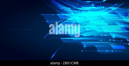 Abstract blue geometric lines overlapping layer movement on dark background. digital technology futuristic concept. Vector illustration Stock Vector
