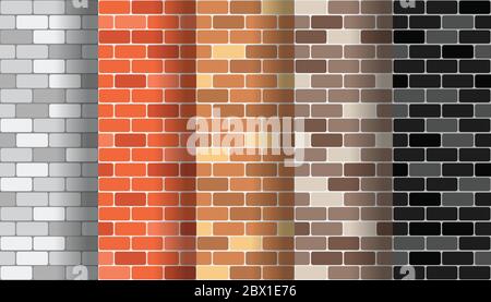 Collection of brick wall seamless pattern textures set - Vector  illustration Stock Vector