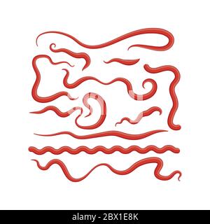 Set of Red Ketchup Splashes. Tomato Sauce for Barbecue. Food Condiment and Spice. 3d Illustration. Blobs and Drops. Stock Vector