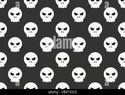 Seamless pattern of cartoon skulls on black background - Vector illustration Stock Vector