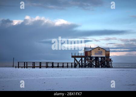 A pile dwelling typical for the beach of St Peter-Ording. Stock Photo