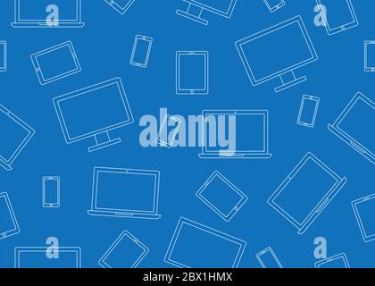 Seamless pattern of electronic devices isolated on blue background Stock Vector