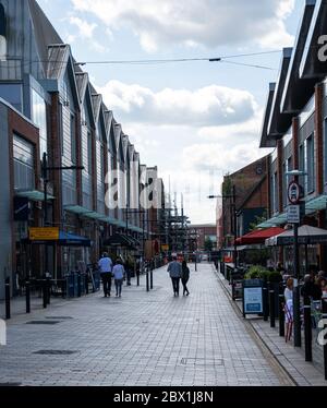 Gloucester, United Kingdom - September 08 2019:  Shoppers and diners along Merchants Road Stock Photo