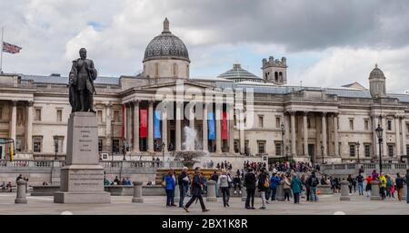 Trafalgar Square, National Gallery and statue of British General Charles James Napier, London, England, Great Britain Stock Photo