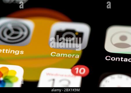 Camera App, App Icons on a mobile phone display, iPhone, Smartphone, close-up Stock Photo