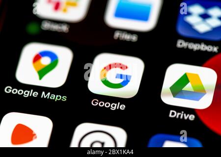 Google App, App Icons on a mobile phone display, iPhone, Smartphone, close-up Stock Photo