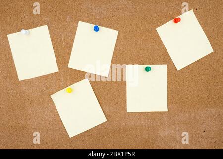 Blank papers pin up on cork board. Stock Photo