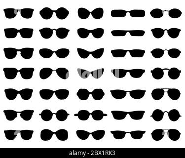 Black silhouettes of different eyeglasses  on white background Stock Photo