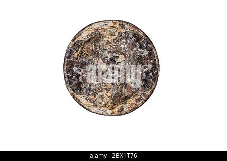 Corroded rusty penny on isolated white background Stock Photo